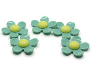 5 36mm Green and Yellow Daisy Cabochons Flower Plant Large Plastic Cabs Acrylic Flatback Tiles Jewelry Making Beading Supplies