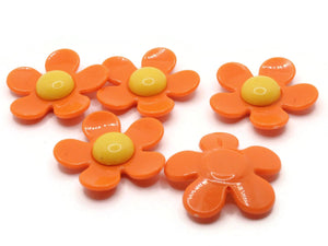 5 36mm Flower Beads Orange and Bright Yellow Daisy Plant Beads Large Plastic Beads Acrylic Beads to String Jewelry Making Beading Supplies