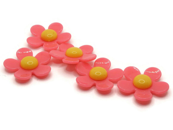 5 36mm Flower Beads Bright Pink and Yellow Daisy Plant Beads Large Plastic Beads Acrylic Beads to String Jewelry Making Beading Supplies