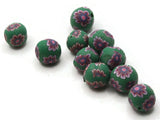 10 10mm Green with Purple and Pink Flower Beads Polymer Clay Multi-Color Round Beads Ball Beads Jewelry Making Beading Supplies