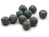 10 10mm Green with Purple and Pink Flower Beads Polymer Clay Multi-Color Round Beads Ball Beads Jewelry Making Beading Supplies