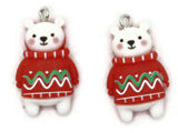 2 33mm White Polar Bear Charms with Red Sweater Resin Charms Miniature Cute Charms Jewelry Making Beading Supplies kitsch charms