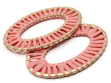 2 32mm Pink Imitation Raffia Wrapped Golden Alloy Pendant Oval Pendants Oval Charms Jewelry Making Beading Supplies