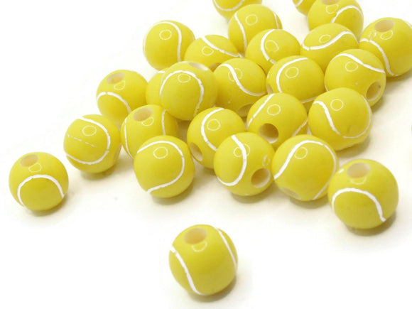 30 11mm Yellow Tennis Ball Beads Round Plastic Sports Beads Jewelry Making Beading Supplies Loose Beads to String