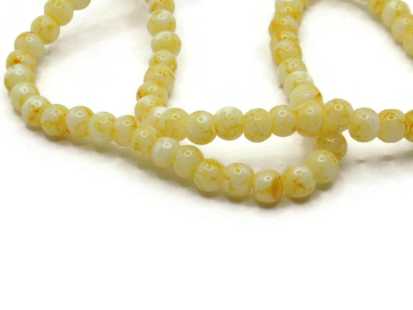 100 4mm White with Yellow Splatter Paint Beads Smooth Round Beads Glass Beads Jewelry Making Beading Supplies Loose Beads to String