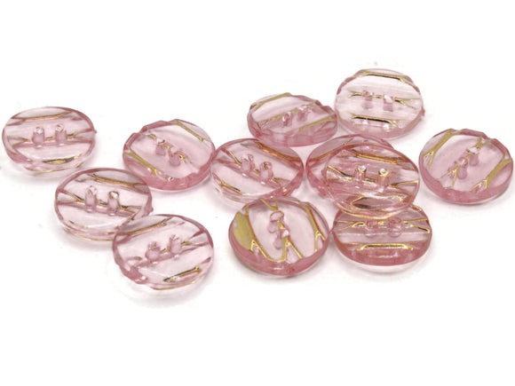 10 13mm Light Pink Plastic Buttons with Gold Stripes Flat Round Plastic Two Hole Buttons Jewelry Making Beading Supplies Sewing Supplies