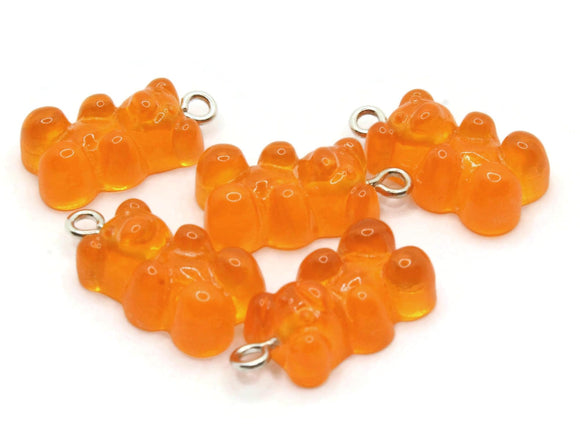 5 20mm Clear Orange Gummy Bear Charms Resin Pendants with Platinum Colored Loops Jewelry Making Beading Supplies Loose Candy Charms