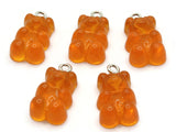 5 20mm Clear Orange Gummy Bear Charms Resin Pendants with Platinum Colored Loops Jewelry Making Beading Supplies Loose Candy Charms