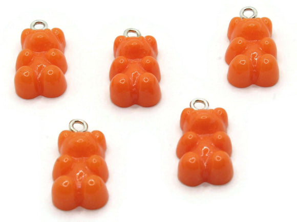 5 20mm Opaque Orange Gummy Bear Charms Resin Pendants with Platinum Colored Loops Jewelry Making Beading Supplies Loose Candy Charms