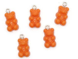 5 20mm Opaque Orange Gummy Bear Charms Resin Pendants with Platinum Colored Loops Jewelry Making Beading Supplies Loose Candy Charms