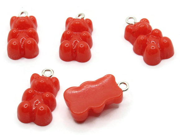 5 20mm Opaque Red Gummy Bear Charms Resin Pendants with Platinum Colored Loops Jewelry Making Beading Supplies Loose Candy Charms