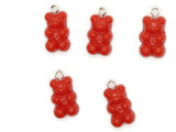 5 20mm Opaque Red Gummy Bear Charms Resin Pendants with Platinum Colored Loops Jewelry Making Beading Supplies Loose Candy Charms