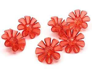 6 30mm Large Red Flower Buttons Flat Faceted Floral Plastic Shank Buttons Jewelry Making Beading Supplies Sewing Supplies