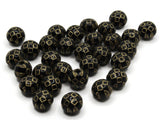 30 10mm Black Puffed Coin Plastic Beads with Gold Checkerboard Pattern Loose Beads to String Jewelry Making Black and Gold Acrylic Beads