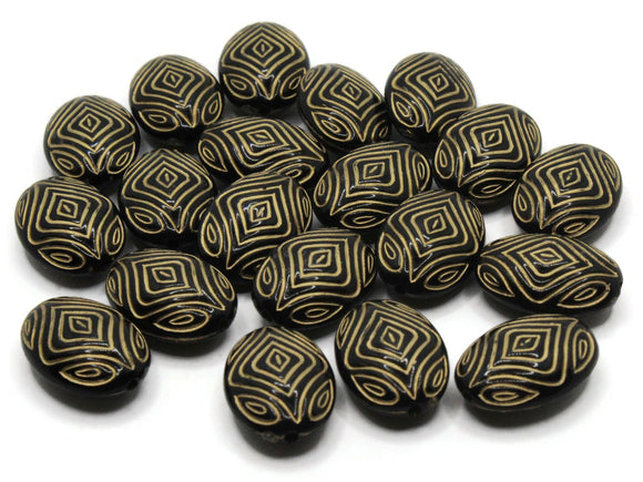 20 18mm Black and Gold Striped Beads Plastic Flat Oval Beads Jewelry Making Beading Supplies Loose Beads Lightweight Acrylic Beads Smileyboy