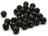 27 11mm Black Round Plastic Beads with Gold Stars Loose Beads to String Jewelry Making Beading Supplies Black and Gold Acrylic Beads