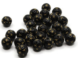 27 11mm Black Round Plastic Beads with Gold Stars Loose Beads to String Jewelry Making Beading Supplies Black and Gold Acrylic Beads