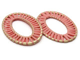 2 32mm Pink Imitation Raffia Wrapped Golden Alloy Pendant Oval Pendants Oval Charms Jewelry Making Beading Supplies