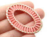 2 32mm Pink Imitation Raffia Wrapped Golden Alloy Pendant Oval Pendants Oval Charms Jewelry Making Beading Supplies