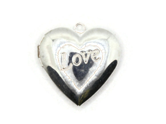 29mm Love Heart Locket Silver Tone Brass Locket Charm Jewelry Making and Beading Supplies