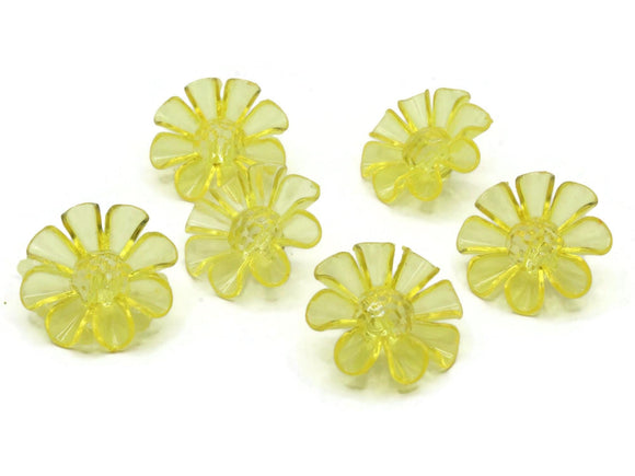 6 30mm Large Yellow Flower Buttons Flat Faceted Floral Plastic Shank Buttons Jewelry Making Beading Supplies Sewing Supplies