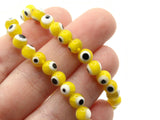 65 6mm Yellow Black and White Evil Eye Beads Small Smooth Round Beads Full Strand Glass Beads Jewelry Making Beading Supplies