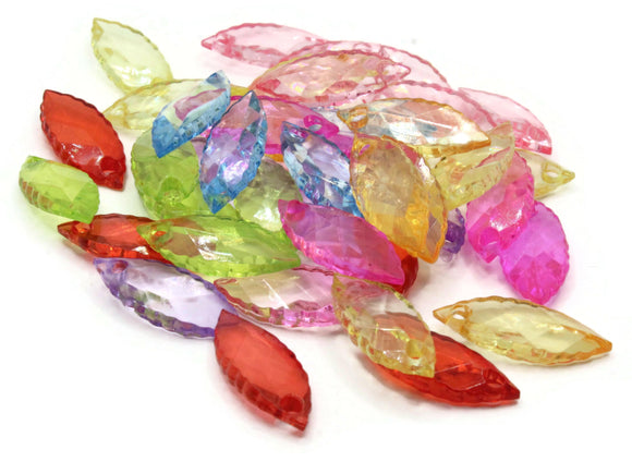 40 25mm Mixed Color Beads Clear Acrylic Beads Flat Marquise Beads Assorted Color Beads Plastic Beads Jewelry Making