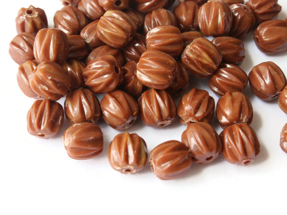 60 8mm Brown Vintage Plastic Beads Round Ridged Beads Jewelry Making Beading Supplies Loose Beads to String