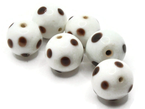 6 13mm Black and White Polka Dot Lampwork Glass Beads Round Beads Jewelry Making Beading Supplies Round Beads to String