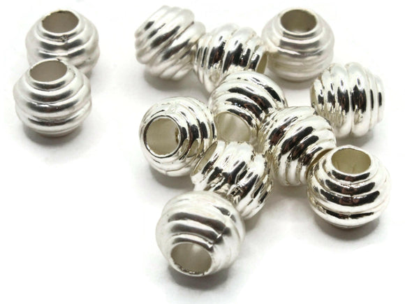 12 10mm Silver Fluted Round Large Hole Beads Vintage Silver-Plated Plastic Beads Jewelry Making Beading Supplies Shiny Metal Focal Beads