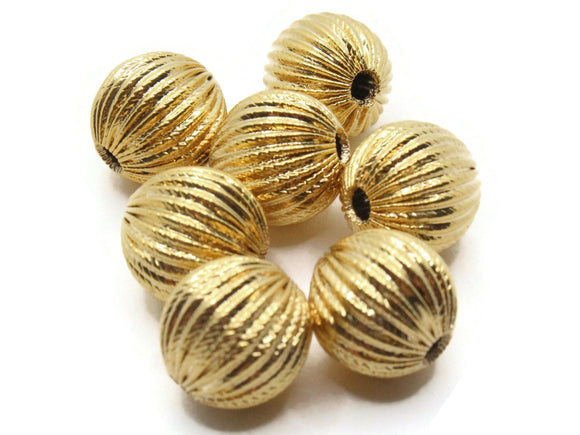 7 12mm Fluted Round Beads Vintage Gold Plated Plastic Beads to String Jewelry Making Beading Supplies New Old Stock Focal Beads Smileyboy