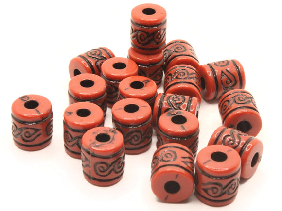 19 13mm Red and Black Patterned Tube Beads Plastic Beads Jewelry Making Beading Supplies Loose Beads Lightweight Acrylic Beads