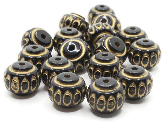 17 14mm Black and Gold Flower Beads Plastic Flat Round Coin Beads Loose Beads to String Jewelry Making Beading Supplies Acrylic Beads