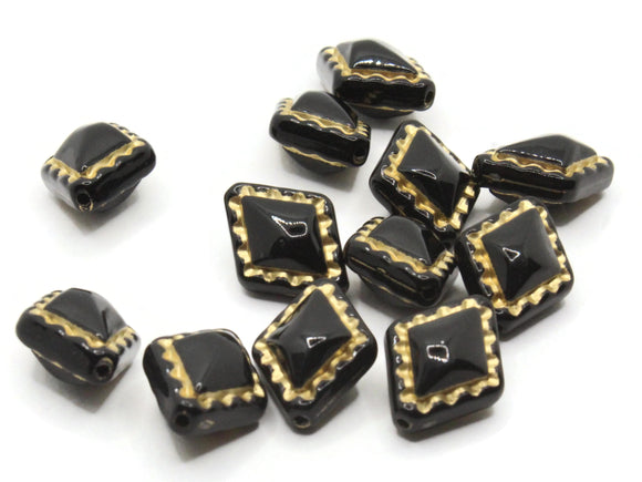 12 18mm Black Plastic Diamond Beads with Gold Trim Loose Beads to String Jewelry Making Beading Supplies Black and Gold Acrylic Beads