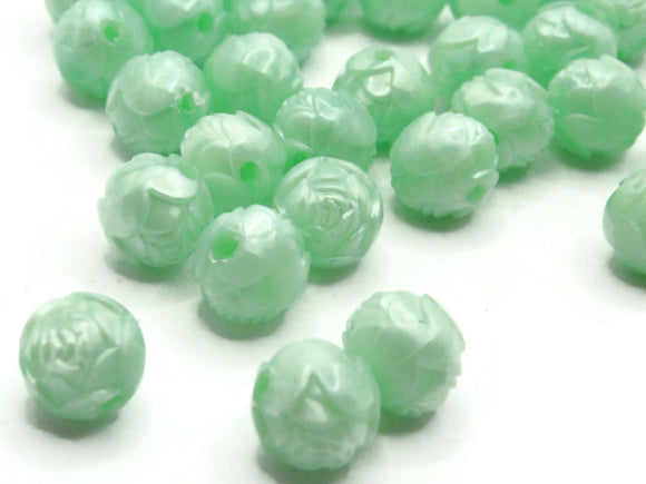 40 10mm Green Pressed Rose Beads Vintage Pressed Plastic Beads Round Floral Beads Jewelry Making Beading Supplies Smileyboy