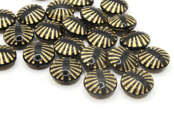 22 13mm Black Coin Shaped Plastic Beads with Gold Stripe Cat Eyes Loose Beads to String Jewelry Making Black and Gold Acrylic Beads