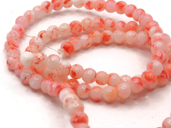 100 4mm White with Orange Splatter Paint Beads Smooth Round Beads Glass Beads Jewelry Making Beading Supplies Loose Beads to String