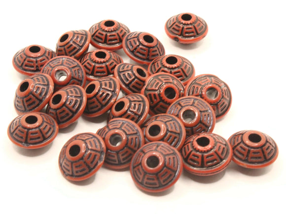 23 16mm Red and Black Patterned Saucer Beads Plastic Rondelle Beads Jewelry Making Beading Supplies Loose Beads Lightweight Acrylic Beads