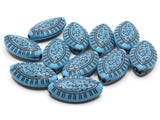 11 30mm Blue and Black Patterned Beads Plastic Marquise Beads Jewelry Making Beading Supplies Loose Beads Lightweight Acrylic Beads