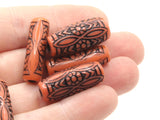 12 25mm Red and Black Patterned Beads Plastic Flat Tube Beads Jewelry Making Beading Supplies Loose Beads Lightweight Acrylic Beads