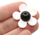 8 27mm Flower Beads White and Black Daisy Plant Beads Large Plastic Beads Acrylic Beads to String Jewelry Making Beading Supplies