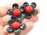 8 27mm Flower Beads Black and Red Daisy Plant Beads Large Plastic Beads Acrylic Beads to String Jewelry Making Beading Supplies