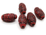 5 23mm Red and Black Patterned Large Hole Beads Plastic Barrel Beads Jewelry Making Beading Supplies Loose Beads Lightweight Acrylic Beads