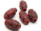 5 23mm Red and Black Patterned Large Hole Beads Plastic Barrel Beads Jewelry Making Beading Supplies Loose Beads Lightweight Acrylic Beads