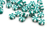 30 Peppermint Polymer Clay Beads Green and White Beads Christmas Beads Small Loose Coin Beads Holiday Beads Jewelry Making