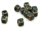 11 10mm Green, Blue and Brown Spotted Porcelain Ceramic Cube Beads Jewelry Making Beading Supplies