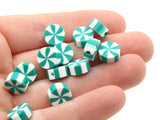 30 Peppermint Polymer Clay Beads Green and White Beads Christmas Beads Small Loose Coin Beads Holiday Beads Jewelry Making
