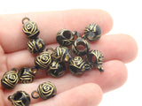 50 9mm Black Round Plastic Beads with Gold Flower Pattern Loose Large Hole Beads with Loop Beads to String Jewelry Making Beading Supplies