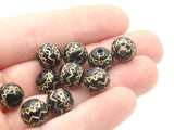 32 9mm Black Round Plastic Beads with Gold Zigzag Pattern Loose Beads to String Jewelry Making Beading Supplies Black and Gold Acrylic Beads