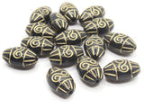 15 15mm Black and Gold Flat Oval Marquis Beads Plastic Bead Jewelry Making Beading Supplies